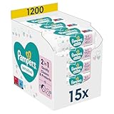 Pampers Sensitive Feuchttücher 15 Packungen mit 80 Stück - 1200 Feuchttücher, ohne Duft, für eine sanfte und weiche Reinigung