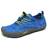 SAGUARO Kinder Barfußschuhe Traillaufschuhe Jungen Mädchen Trainingsschuhe Zehenschuhe Atmungsaktiv rutschfest Walkingschuhe Laufschuhe Schnell Trocknend Badeschuhe, Blau 35 EU