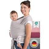 Laleni Tragetuch Baby neugeboren bis 15 kg aus weicher Baumwolle - Babytrage Neugeborene ab Geburt - OEKO-TEX zertifiziertes Tragetuch Kleinkind - Wickeltuch Baby 5,10 m Länge - Baby Wrap in Hellgrau